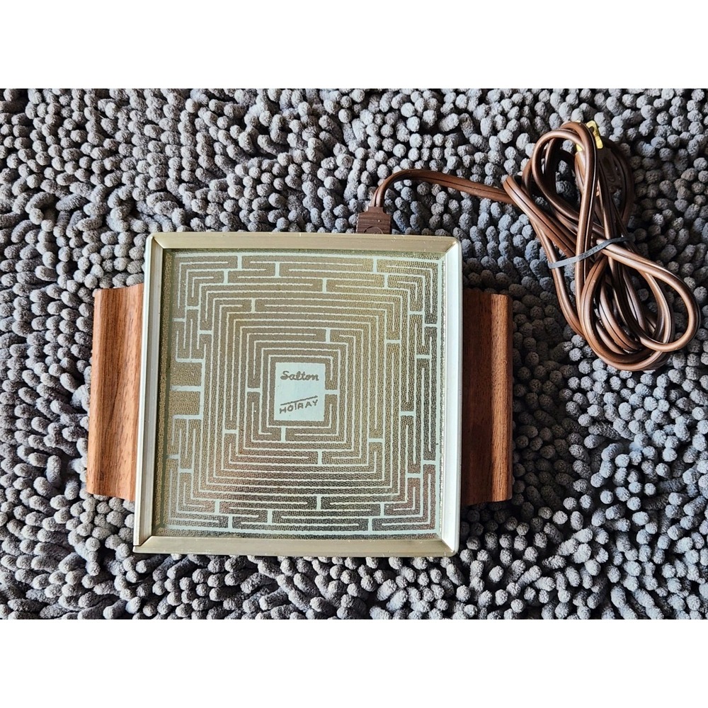 Vintage Salton H-100 Hotray Automatic Food Warmer Wood handles‎ 6" x 6" Tested